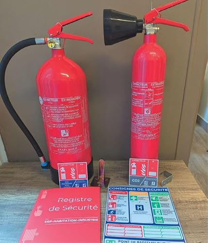 Kit Sécurité Incendie NF, Extincteur CO2 2kg + Extincteur Eau 6L, Registre et Signalisation, pour Entreprise <200m²