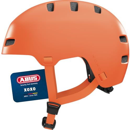 ABUS Fahrradhelm XOXO - Cityhelm im Skater-Look - Helm für Skateboard, Fahrrad, Scooter - mit optimiertem Kinnpolster - für Jugendliche und Erwachsene - Größe L, Mono orange