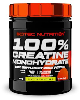Scitec Nutrition 100% Creatine Monohydrate - Vegan - 3 g per portion - Prestationshöjning för högintensiva träningspass - 300 g, Menta lime