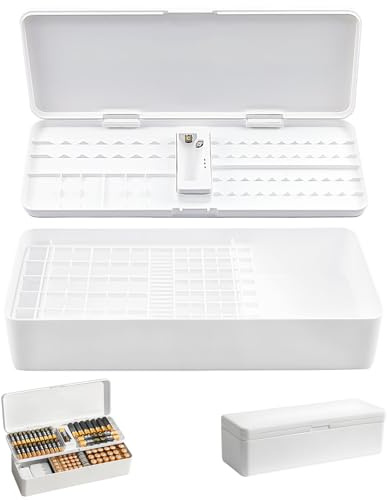 Batteriförvaringslåda med batteritestare, dubbla lager plastbatterilåda, batteriarrangör batterilåda, för 41 AA-batterier, 55 AAA-batterier, 19 knappceller batterier ingår ej