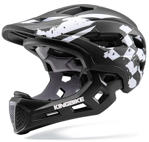 Kinder-Fahrradhelm, Integralhelm, Radfahren, Roller, Schutz, Multisportarten für Kleinkinder, Kinder, mit abnehmbarem Kinnschutz, ab 5 Jahren, Jungen und Mädchen (Karierte Flagge - Schwarz Weiß, S)
