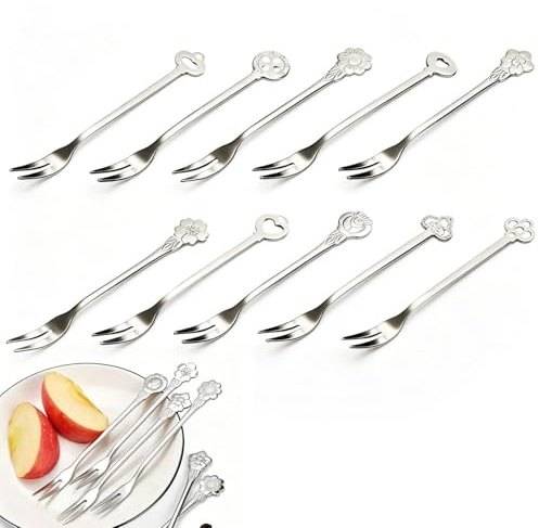 Set Di Forchette Per Frutta In Argento In Acciaio Inossidabile Da 10 Pezzi, Forchette Per Torte Per Feste Di Compleanno, Utensili Domestici Riutilizzabili, Adatti Per Formaggi, Dessert.