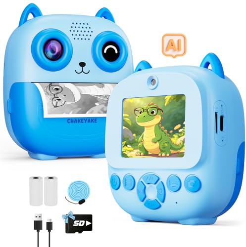 CHAKEYAKE Macchina Fotografica Bambini Istantanea, Fotocamera Digitale Con Stampante AI Vocale, Riconoscimento Oggetti & Parole, Domande Risposte, Creativi Filtri, Regalo Per Ragazzi Ragazze