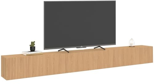 IDMarket - Mobile TV sospeso JULIETTE 270 cm con 3 doghe in legno color rovere