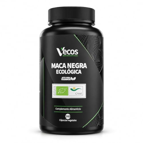 Maca Negra Ecológica 2250 mg – 240 Cápsulas Veganas – Lepidium Meyenii de Alta Pureza – Complemento Alimenticio Natural – 80 Dosis – Vecos Nucoceutical 240 Cápsulas (1 Bote)