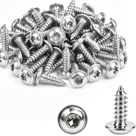 TIHNY 50 st M4x10mm självgängande skruvar, 304 rostfritt stål Torx säkerhetsskruvar, rundhuvudsfästen för metall, trä, plast