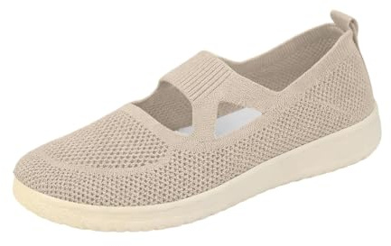 Stickade platta promenadskor utskurna lediga Espadrille stil Plimsoll, BEIgE, 40 EU | Andningsbara stickade slip-on platta skor med utskurna detaljer för snygg avslappnad sommarpromenad och vardaglig lätthet