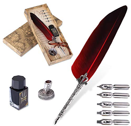 VABNEER Dip-Stift mit Feder, Schreibstift mit Feder für den persönlichen Gebrauch, Geschenk für Executive und Bürodekoration, antik (mit Tinte)