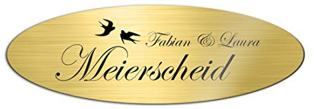 Klingelschild Türschild mit Gravur 12x4 cm versch. Farben und Edelstahl oder Messing-Optik selbstklebend Briefkasten-Schild Namensschilder für die Haustür mit Namen und Motiven bunt