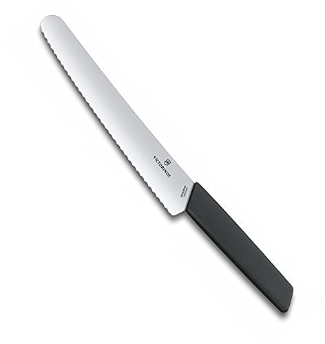 Victorinox Swiss Modern, coltello professionale per pane e pasticceria, lama extra-affilata, bordo seghettato, 22 cm, acciaio inossidabile, nero