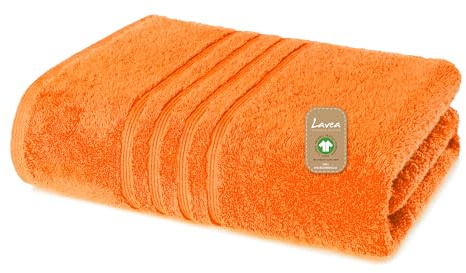 Lavea® 1 Drap de Bain 100x150 cm en Éponge de Coton Biologique 100% Doux et Absorbant, pour la Maison, l’Hôtel et Le Spa – Idéal également comme Serviette de Sauna – Orange