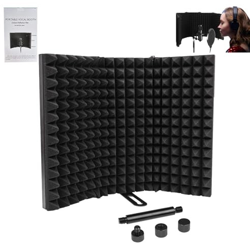Locisne Escudo Aislamiento Micrófono,Micrófono Estudio Plegable, Abrir 180 Grados Reflector Espuma Absorbente Sonido Escudo Profesional para Soporte Mesa Sobremesa Equipo Grabación Micrófono Estudio