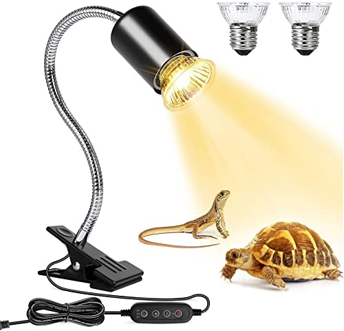Buddypuppy Reptile Heat Lamp, UVA UVB Reptile Light with 360° Rotatable Hose and Timed, Heating Lamp with 2 Bulbs Suitable for Bearded Dragon Reptiles Turtle Lizard Snake (Heat Lamp 25w/50w Bulb)