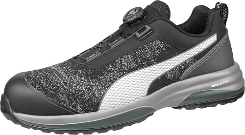 PUMA Safety Charge Low arbetssko säkerhetssko S1P ESD HRO SRC glasfiberlock penetrationsskydd halkfri värmebeständig vegansk unisex, Svart skiva, 38 EU