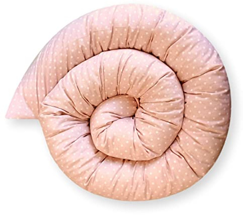 Bebeloo Sängorm sängkudde, sidosovkudde, nackrulle, sovkudde, gosig orm amningskudde, dekorativ kudde, drag och luftstoppare, bodykudde, bomull (rosa prickar, 300 cm)