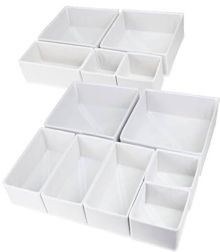 Fordonral 12 Pack Drawer Organizer Clothes, Foldable Fabric Dresser Organizer Closet Organizers and Storage Box for Underwear,Folded Clothes,Baby Clothing,Socks,Bra,Towels,Ties(12 Pack,White)