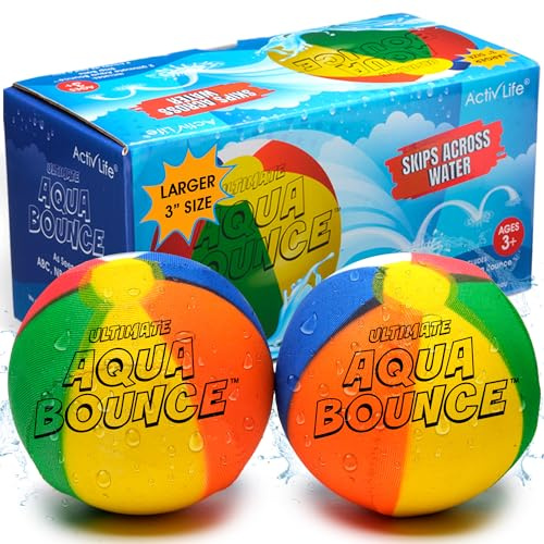 Activ Life Ultimate 2 Pack 3 Larger Water Skip Balls, Fun Swimming Pool & Beach Bouncing Toys for Kids, Teens, and Family, Great for Birthday Gifts, Beach Ball