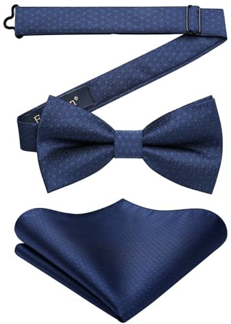 Enlision Fliegen Herren Blau Anzug Fliege mit Einstecktuch Set Hochzeit Formelle Herrenfliege Vorgebunden Verstellbare Smoking Schleife und Taschentuch für Männer