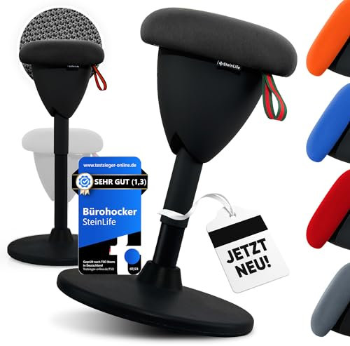 SteinLife Bürohocker Ergonomisch [TESTSIEGER] Stehhocker Höhenverstellbar [58-83cm] Ergonomischer Hocker für Büro [Schwingeffekt] Wackelhocker Sitzhocker | Arbeitshocker rutschfest Rund