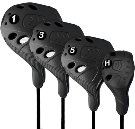 PGM Golf Club Covers, 4pcs Drivers Fairway Woods Hybrid Golf Head Covers with Number, Fit Oversized Right Handed Brands, Easy on Off, Washable (Black 4pcs Set)