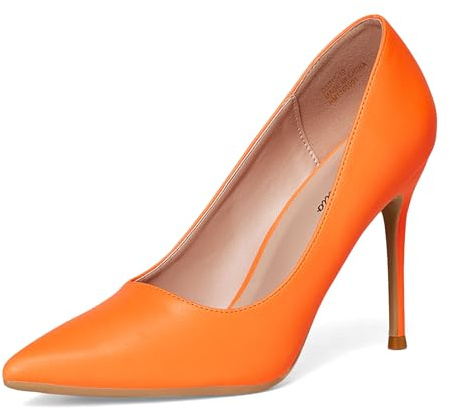 GENSHUO Damer stilett höga klackar 10 cm sexig spets stilett pumps lackläder stängd tå party avslutningsbal bröllop klackskor stilett klackar storlek EU 36–42, Matt orange, 41 EU