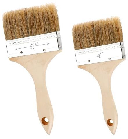 Double Thick Chip Paint Brush, Deck Brush for Painting Walls and Fence Staining, Wooden Handle Masonry Paintbrush for Varnish, Paste, Gesso and Limewash (2Pcs 4-inch and 5-inch)