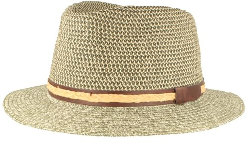 Breiter Strohhut Bogart Traveller Sommerhut Sonnenhut aus 100% Papier knautschbar mit Garnitur Hut Besonders Leicht Grün meliert M