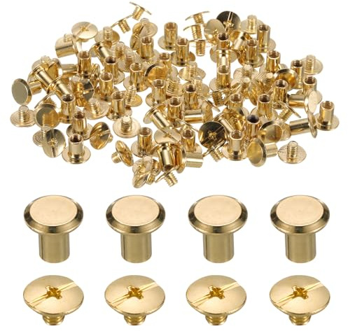 sourcing map Lot de 50 vis Chicago M5 x 7 mm en métal à tête cruciforme pour travaux manuels, ceinture, sac, loisirs créatifs, reliure de livres, ton doré
