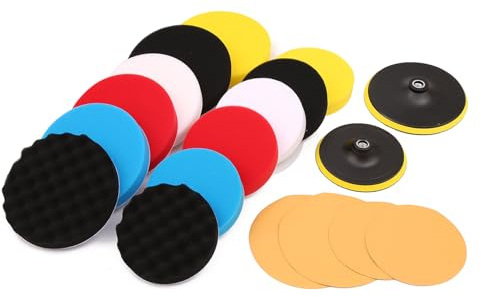KATSU Tools 18 Pieces 150mm 180mm Polishing Buffing Sponge Pads M14 Backing Discs Sandpaper Kit Self-adhesive for 5 Inch 6 Inch Car Buffer DA Dual Action Polisher Sanding Polishing Waxing
