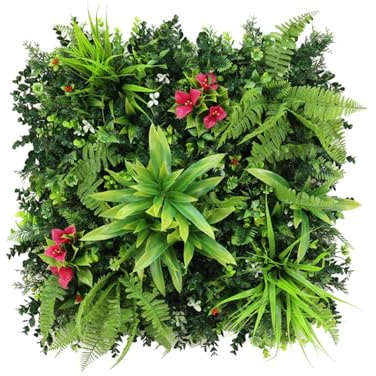 Dracaena Rosa orkidé konsthäck – 50 x 50 cm – 4 stycken – konstgjord växtvägg utan mönster, konstgjorda växter vägg, vägggrön, konstgjord häck för inomhus, grön vägg av konstgjorda växter
