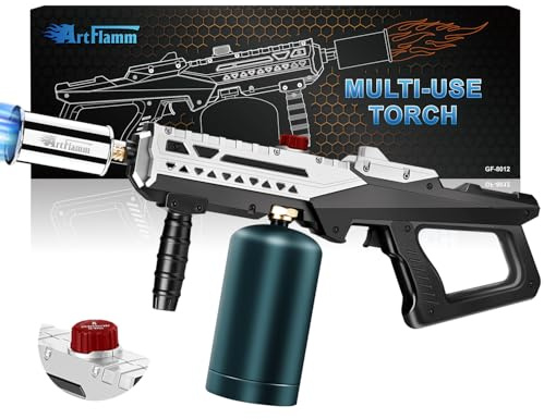 ARTFLAMM Propane Torch Gun, Powerful Cooking Grill Torch Gun, Adjustable Flamethrower Multi Use Blow Torch for BBQ, Campfire, Charcoal Wood Grills Lighter(Tank Not Included)