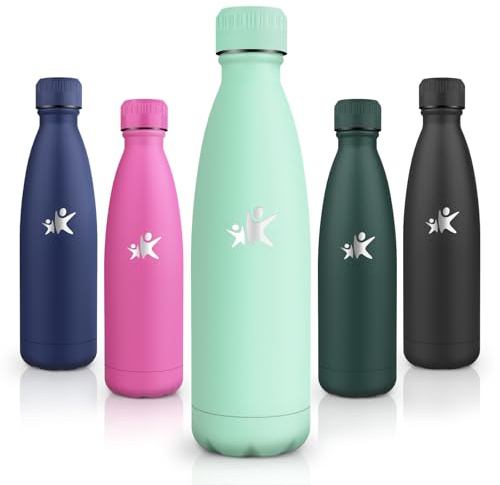 Motswedi Borraccia Termica, 500 ml Senza BPA, Borraccia Termica Bambini, 18/8 Acciaio Inox, Bottiglia Termica, a Prova di Perdita, Borraccia Bambini per Scuola, Sport, Campeggio, Yoga, Verde Blu