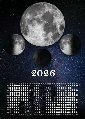 2026 Moon Phase Calendar Poster – 14×11 Lunar Phases Wall Chart on Premium 350gsm Matte Paper, Astronomy & Witchy Decor for Bedroom, Office, Astrology Lovers