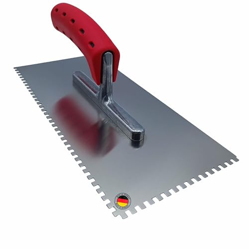 Zahnkelle 4 mm aus Edelstahl – Made in Germany – Profi Zahnspachtel mit Softgriff, 0,8 mm Blattstärke – Premium Fliesenleger Werkzeug für Fliesen & Spachtelarbeiten