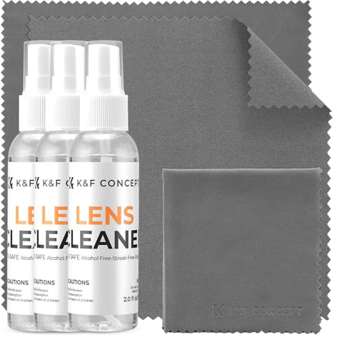 K&F CONCEPT Kit di Pulizia per Occhiali da Vista, 3 x 60 ml Spray Occhiali Detergente & 3 x Panno in Microfibra 15x15cm, Screen Cleaner per Occhiali, Fotocamere, Lenti, Cellulari, Elettronica Schermi