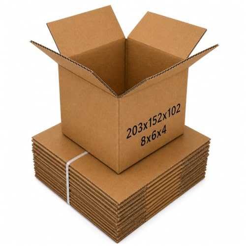 25 Boxes of 8x6x4 Inch Small Cardboard Boxes Pack of 25 | Single Wall Shipping Boxes, Mailing & Postal Boxes | Strong Corrugated Packing Boxes for Moving, Storage, Royal Mail Small Parcel