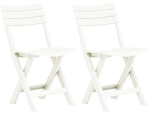 YunCangg Folding Garden Chairs Pack of 2 Plastic White Weatherproof Easy Stackable Balcony Chair Patio Chair with Backrest and Armrest for Outdoor Camping Relaxing