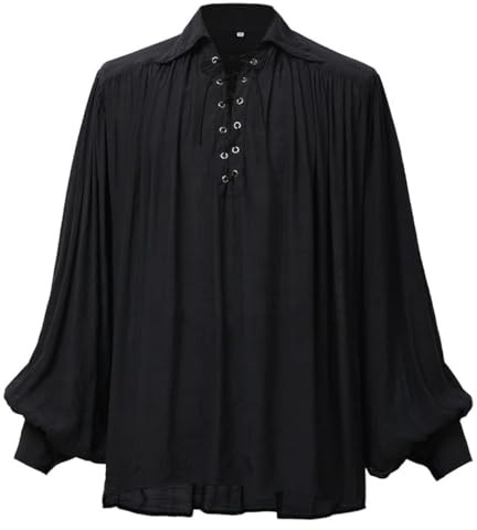 GRACEART medeltida poet's pirat överdimensionerad skjorta renässans festival outfit vardagskläder toppar för män eller kvinnor, Svart, XL