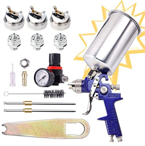 CarBole Pistola a Spruzzo HVLP con Tazza di Alluminio 1000cc e 3 Ugelli 1.4/1.7/2.5mm,Pistola per Verniciare con Regolatore di Pressione dell'aria, Utilizzata per Auto,Pareti,Mobili,Recinzioni (Blu)