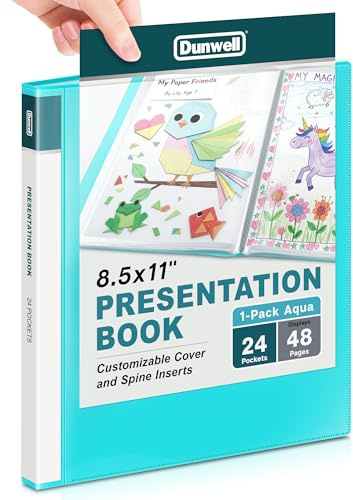 Dunwell Presentation Binder 24-Pocket, Displays 48 Pages, 8.5x11 Portfolio Binder with Plastic Sleeves, Storage and Organizer for Documents, Certificates, Projects, Photos (Aqua)