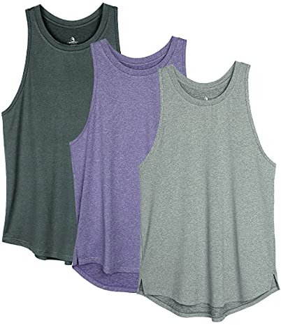 icyzone Damen Sport Tank Top Racerback Fitness Laufen Shirt Sport Oberteile Yoga Gym Top, 3er Pack (L, Schwarz/Violett/Grau)