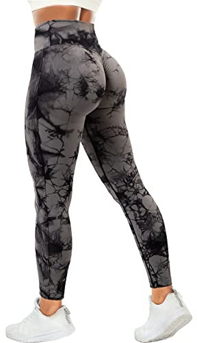 RIOJOY Scrunch Butt Leggings Damen High Waist Seamless Push Up Booty Leggins Hose für Sport Yoga Fitness Gym Workout, Grau L