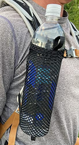 Mountain Mike Hiking Gear Wasserflaschenhalter, Schwarz, Nylon, 122 x 10,2 cm, für 1L Smartwater Flasche, mit Karabinerhaken und elastischen Bändern, ultraleicht 14,2 g