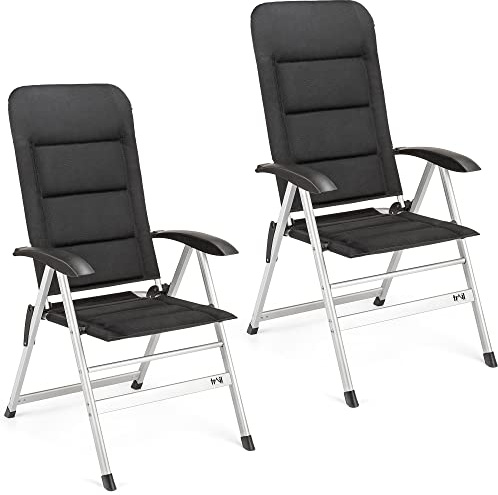 Trail Luxury Reclining Camping Chair Double Padded Breathable 3D Mesh Recliner (2 x Chairs)