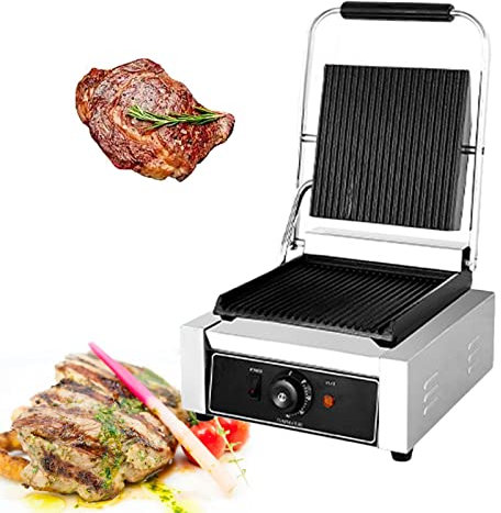 Plancha Eléctrica Plancha de Asar de Acero Inoxidable Parrilla Barbacoa Eléctrica 50-300℃ Antisalpicaduras para Panqueques, Tocino Crujiente, Queso Asado, Desayunos Ricos, Platos Fritos,811