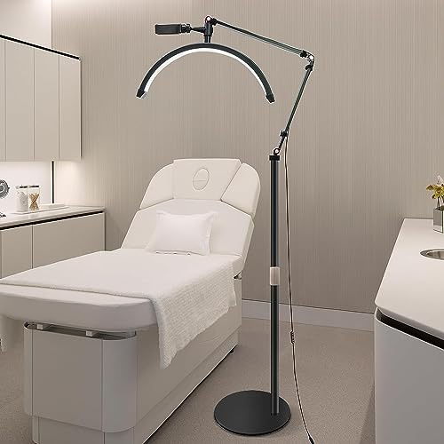 DESGNT Lámpara para pestañas, lámpara Media Luna LED para Extensiones de pestañas, 16 20w, 3 temperaturas de Color, Cabezal Giratorio 360° con Soporte para teléfono móvil.