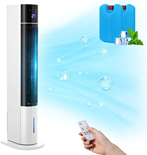 LIFERUN Ventilatore a Torre da 104 cm con Telecomando e Raffreddamento ad Acqua, 4 In 1 con Raffreddamento Umidificazione, Oscillazione di 50°, Timer 12 Ore, Silenzioso per Camera da Letto, Soggiorno