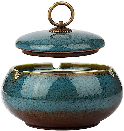 Aschenbecher für Draussen Windaschenbecher keramik mit Deckel Sturmaschenbecher Outdoor Groß Zigarrenaschenbecher für Raucher Desktop Aschenbecher für die Inneneinrichtung(Farbverlauf Blau)