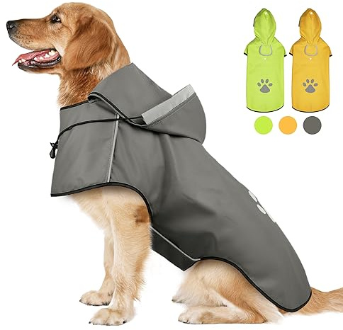 Veste de Pluie pour Chien DQGHQME - Manteau de Pluie avec Capuche réglable - Manteau de Pluie pour Chien - Imperméable et réfléchissant (Gris，M)