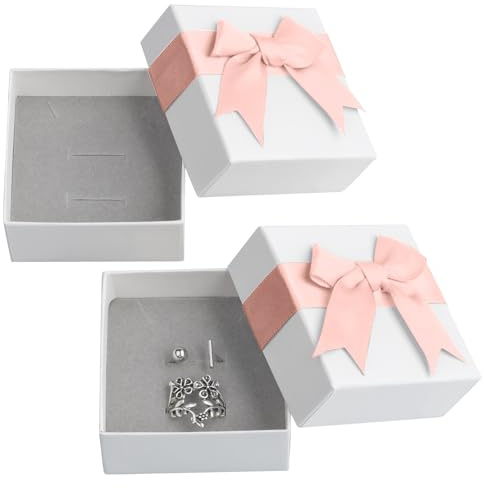 HUSAIHU 2Pcs Small Gift Box for Jewellery With Lid - Pink Bow-knot Boxes for Rings, Earrings, Necklace, Bracelet - Perfect for Weddings, Birthdays, Christmas (7x7x3.5cm)